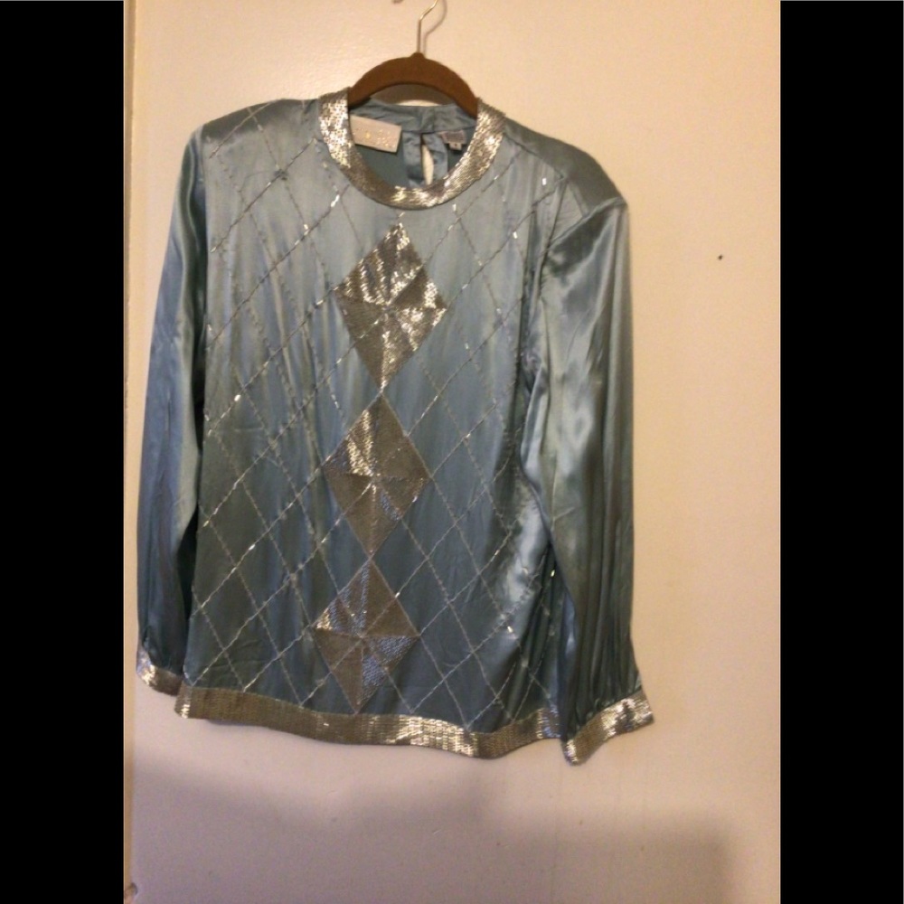 Cache Silk With Silver Bead Patterned Front Blous… - image 2